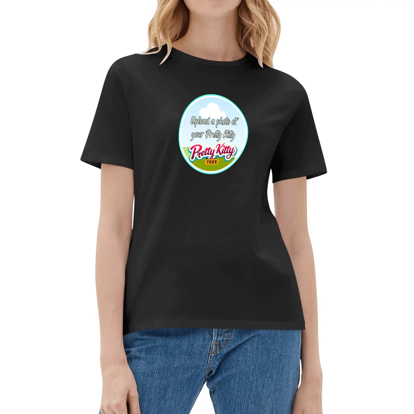 Womens Customizable Pretty Kitty Cotton T-shirt