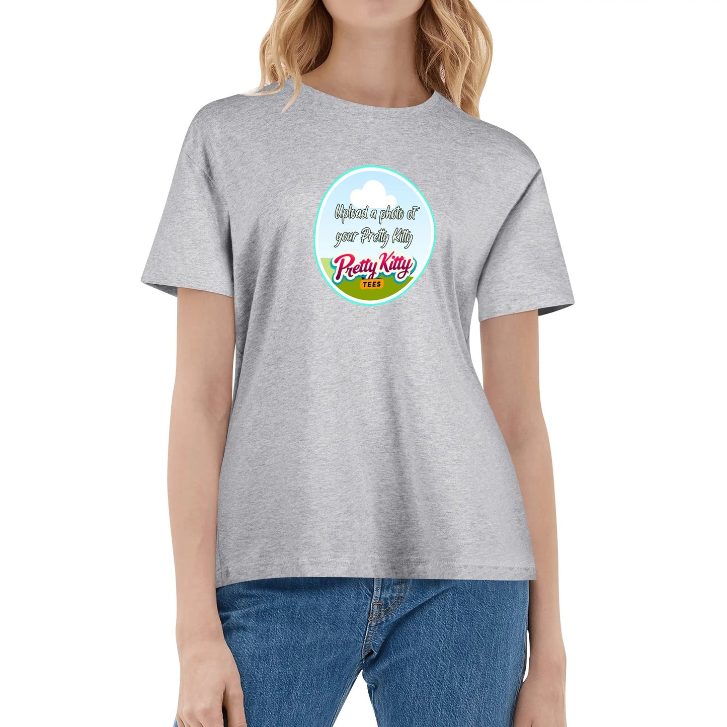 Womens Customizable Pretty Kitty Cotton T-shirt